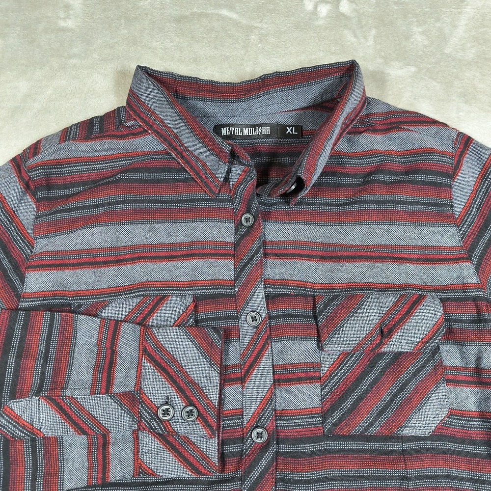 Metal Mulisha Madens Shirt Womens XL Red Striped Button Up Revenge Woven Flannel